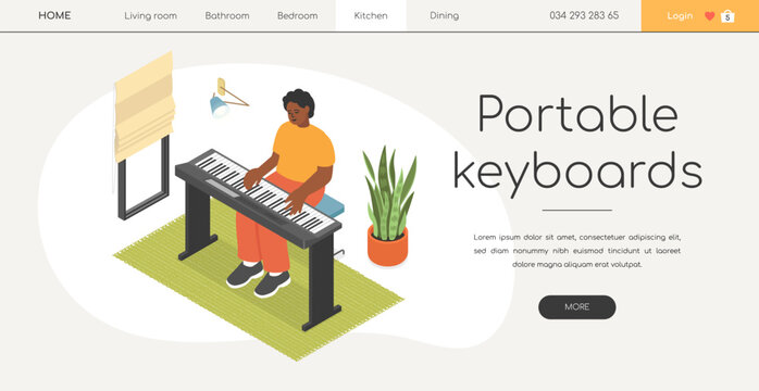 Portable keyboard - modern isometric web banner