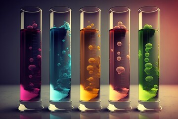 Beakers in a chemistry lab. The process of a chemical reaction. Generative AI