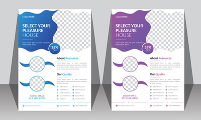 Vector creative and modern real estate flyer. Real estate flyer template. House property flyer poster template. Corporate Real estate flyer design and marketing brochure cover template.