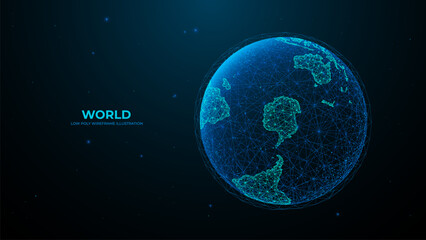 Southern Hemisphere. Abstract digital isolated Earth. Technology polygonal globe on dark background. Futuristic vector illustration. Sci fi blue planet.