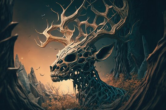fantasy abstract skeleton deer generative ai