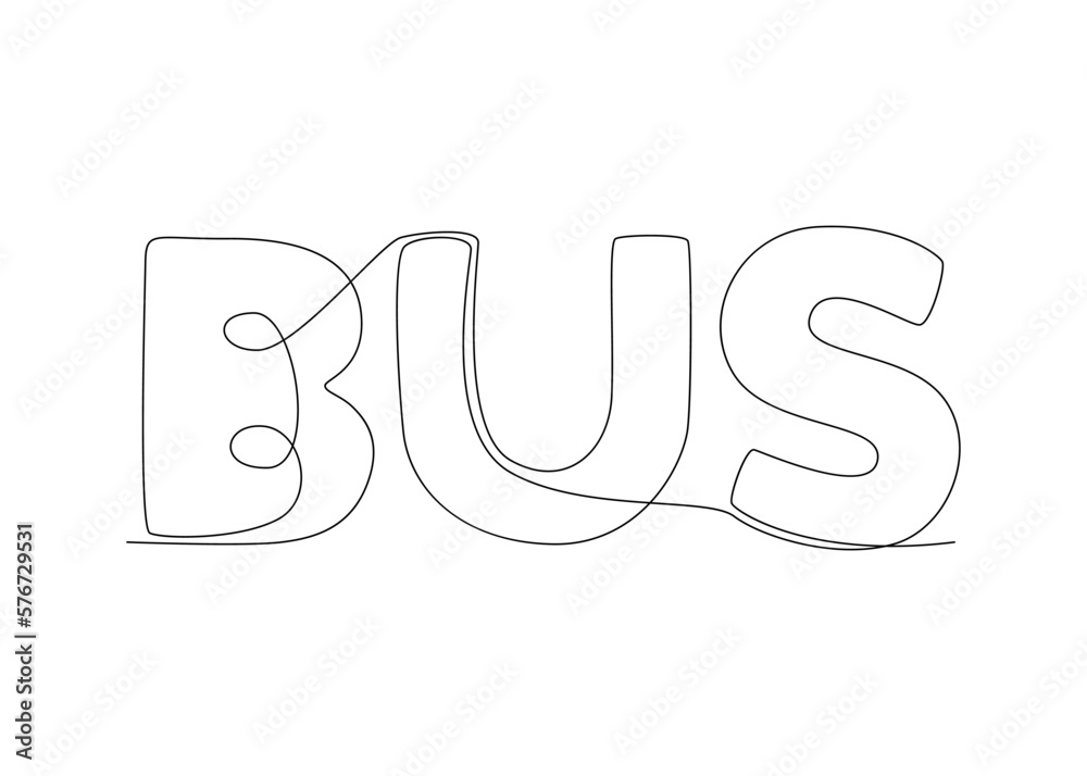Fototapete one continuous line of bus word. thin line illustration vector concept. contour drawing creative ide