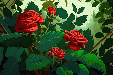 Meubelstickers Pay attention to the red roses in the rose garden. Generative AI © AkuAku