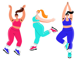 Attractive overweight women with armpit hair. Happy body positive and love yourself concept. No fatphobia and body shaming.