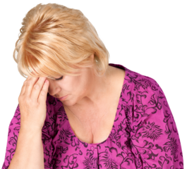 Adult woman with headache isolated on white