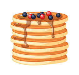 Pancakes with fruits isolated on white background