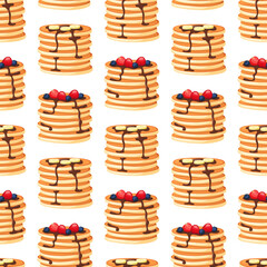 Seamless pattern. Pancakes with fruits and chocolate