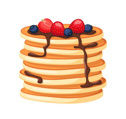 Pancakes with fruits isolated on white background