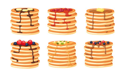 Set of pancakes isolated on white background