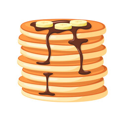 Pancakes with fruits isolated on white background