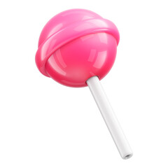 Sweet cute pink lollipop on stick in cartoon style. Single glossy pink round candy isolated on transparent background. PNG file