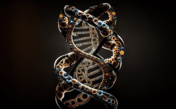 Genetic modification or Artificial DNA molecule, the concept of artificial intelligence or nanobots. Generative AI