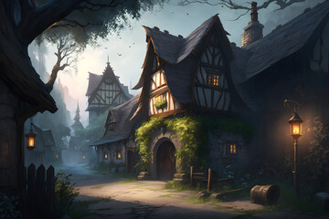 Fototapeta na wymiar The House of Enchantment: A Magical Home on the Edge of the Village-ai generative