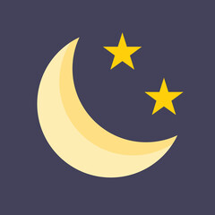 moon and stars. Half moon. Crescent moon. Moon with stars in night sky. Vector illustration.
