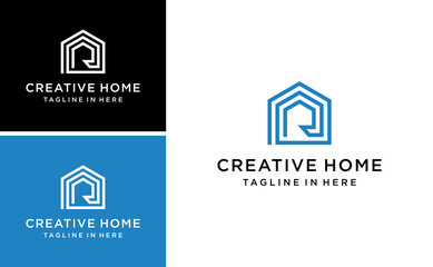 creative letter R logo with triple  home vector template