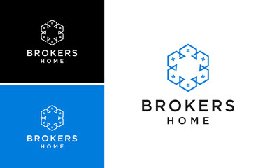 creative brokers home logo design with house geometric abstract vector template