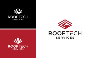 roof tech home logo with letter R vector template
