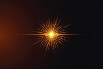 Light lens flare golden effect with vector sun light.