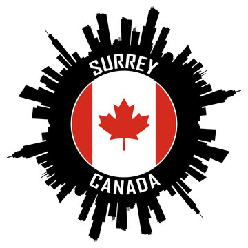 Surrey Canada Flag Skyline Silhouette Surrey Canada Lover Travel Souvenir Sticker Vector Illustration SVG EPS AI