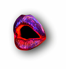 Lips on white isolated background, clipping path. Mouth with red lip, close up. Open sexy mouth.