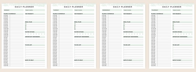 Minimalist planner pages templates. Daily Personal Planner Bundle. Organizer page, diary and daily control Book, notes for the day. Set of planner and to do list. - obrazy, fototapety, plakaty