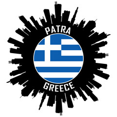 Patra Greece Flag Skyline Silhouette Patra Greece Lover Travel Souvenir Sticker Vector Illustration SVG EPS AI