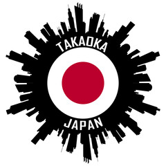 Takaoka Japan Flag Skyline Silhouette Takaoka Japan Lover Travel Souvenir Sticker Vector Illustration SVG EPS AI