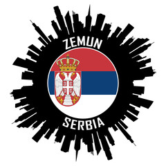 Zemun Serbia Flag Skyline Silhouette Zemun Serbia Lover Travel Souvenir Sticker Vector Illustration SVG EPS AI