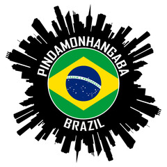 Pindamonhangaba Brazil Flag Skyline Silhouette Pindamonhangaba Brazil Lover Travel Souvenir Sticker Vector Illustration SVG EPS AI