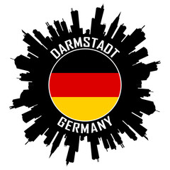 Darmstadt Germany Flag Skyline Silhouette Darmstadt Germany Lover Travel Souvenir Sticker Vector Illustration SVG EPS AI