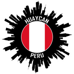 Huaycan Peru Flag Skyline Silhouette Huaycan Peru Lover Travel Souvenir Sticker Vector Illustration SVG EPS AI
