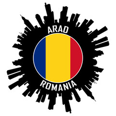 Arad Romania Flag Skyline Silhouette Arad Romania Lover Travel Souvenir Sticker Vector Illustration SVG EPS AI