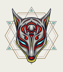 Obraz premium Japanese Kitsune Mask Vector Illustration