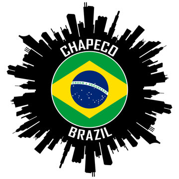 Chapeco Brazil Flag Skyline Silhouette Chapeco Brazil Lover Travel Souvenir Sticker Vector Illustration SVG EPS AI