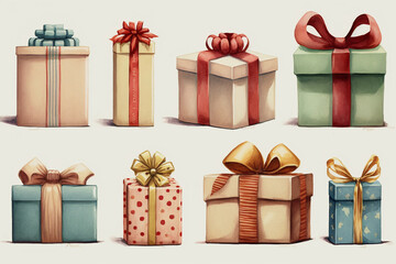 Christmas gifts in row. Generative AI