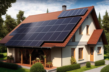 Fototapeta na wymiar Go Green and Save Upgrade Your Home with an EcoFriendly Solar Roof and Solar Panels. Generative AI