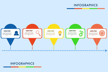 Infographic business process steps with 5 options business data visualization with icons, Can be used as chart, workflow layout, diagram, data visualization, minimalistic web banner.