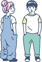 ラフな私服姿の子供がポケットに手を差し込んでいる　小学生