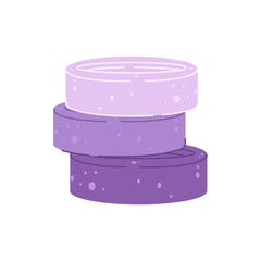 Lavender round soap stack, hygiene, spa and herbal cosmetics product of blooming lavender herbs. Vector aromatic herbal soap, scented washing object