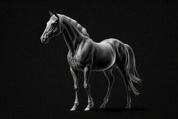 Obraz na płótnie Canvas Stylish horse illustration isolated on black. In the night, a horse stands out against the pitch black background. Generative AI