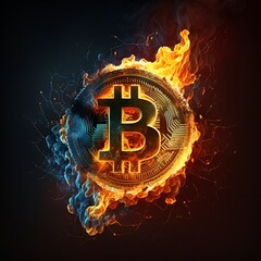 Bitcoin logo in fire - Generated by Generative AI