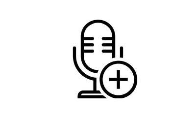 add mic record vector icon outline style black and white background, Music industry icon, podcast icon