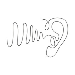 Human ear and waves continuous one line drawing. World hearing day single line concept. Minimalist vector illustration.