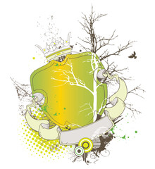 Nature Ecology Vector Shield with tree and ribbon