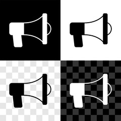 Set Megaphone icon isolated on black and white, transparent background. Speaker sign.  Vector