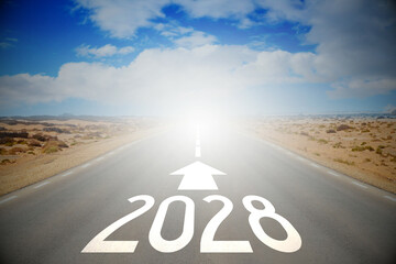 2028 - empty road on a desert and clouds on a sky - obrazy, fototapety, plakaty