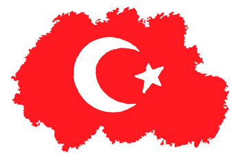 flag of turkey with the shape of the continent painted on white background