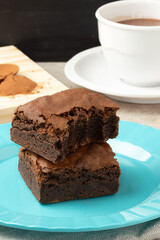 Brazilian brownies on plate. Selective focus.