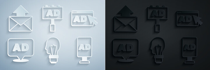 Fototapeta na wymiar Set Light bulb with concept of idea, Advertising, and Mail and e-mail icon. Vector