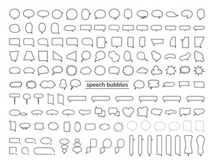 Speech bubbles linear vector element set, Text balloon, Text box, Comic style, Vector icon.